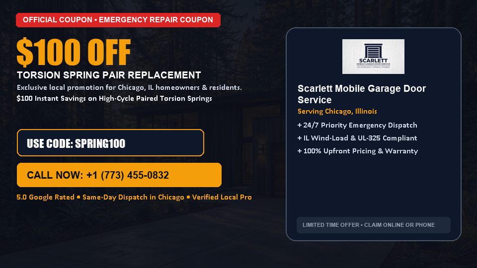 Scarlett Mobile Garage Door Service $100 OFF Dual Torsion Spring Replacement