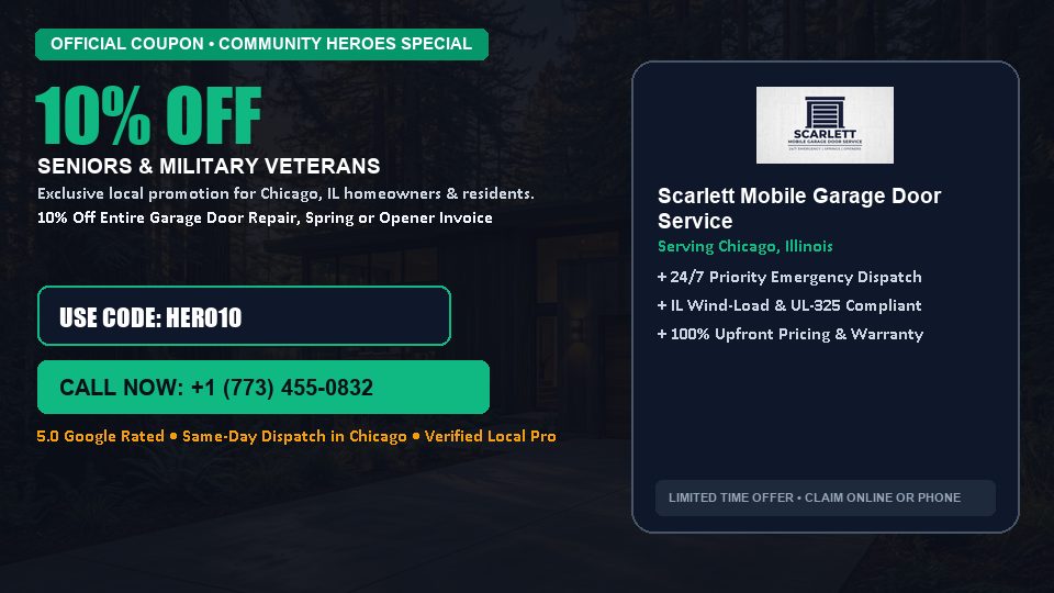 Scarlett Mobile Garage Door Service 10% OFF Seniors & Military Veterans in Chicago, IL